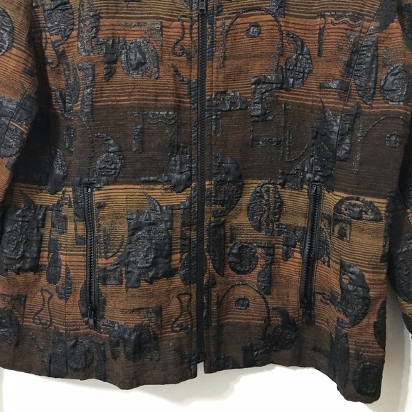 J’ENVIE New York Vintage Tan Metallic Black Textured Full Zip Blazer Jacket 6 - Picture 2 of 8